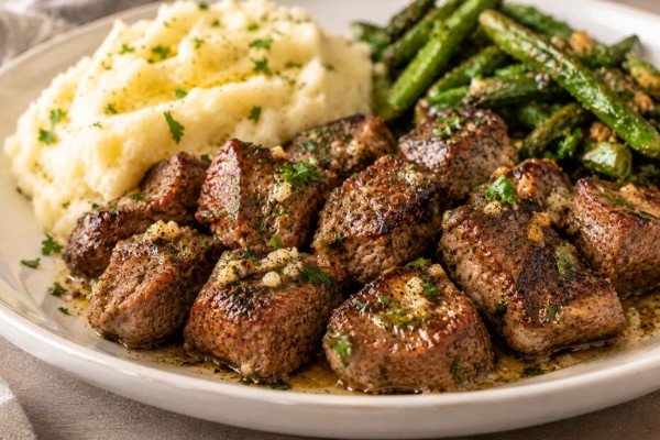 Garlic Butter Steak Bites Recipe – Easy & Juicy Skillet Dinner | Easy Dinner Ideas | Dinner Recipes